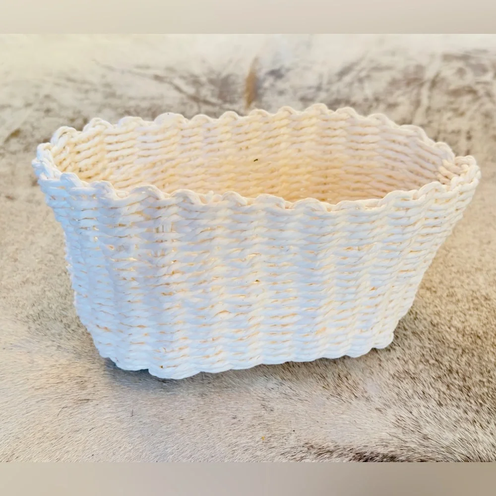 9”x5” Shabby Chic White Basket Home Decor Storage & Organization *soft not stiff